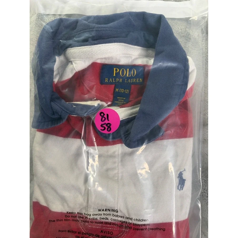 Polo Ralph Lauren Boys Rugby Shirt M 10-12 Red White Navy Striped